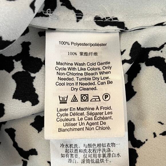 DKNY Black White Printed Ruched Sleeve Crewneck Relaxed Fit Blouse Top Small NWT - Picture 11 of 13